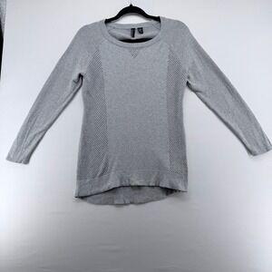 Cynthia Rowley Gray Perforated Mesh Panel Knit Sweater XS Raglan Long Sleeve